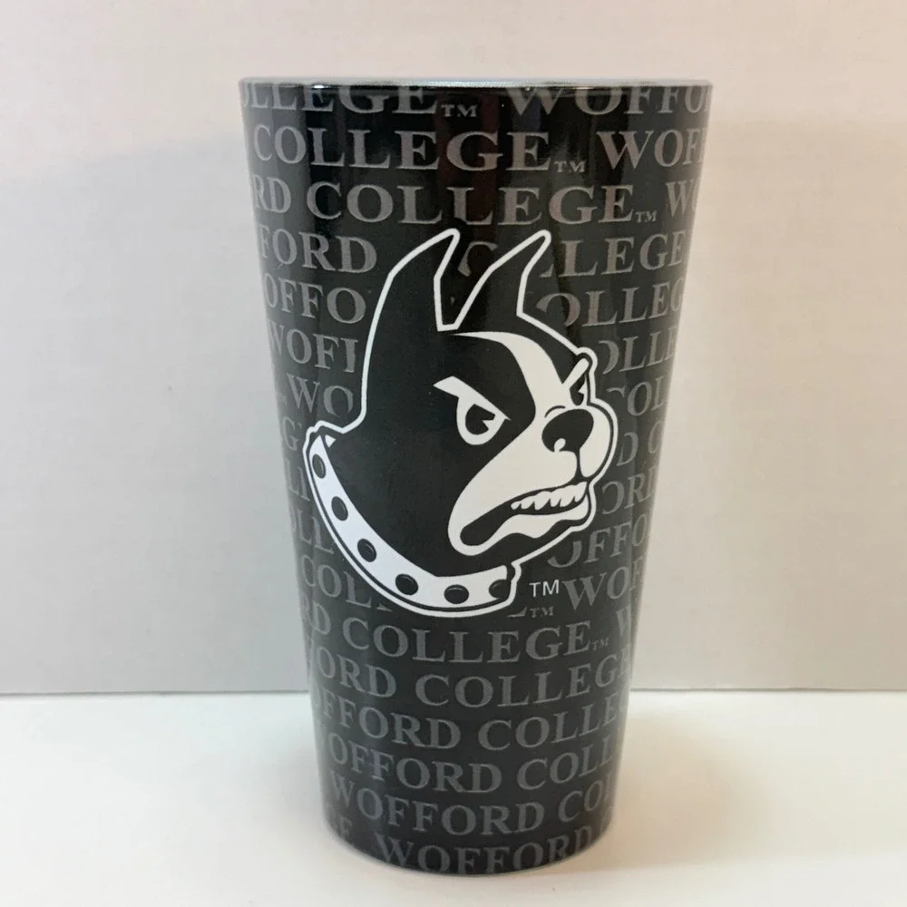 Wofford‎ College Pint Glass 16oz Black Terrier Mascot Logo AOP